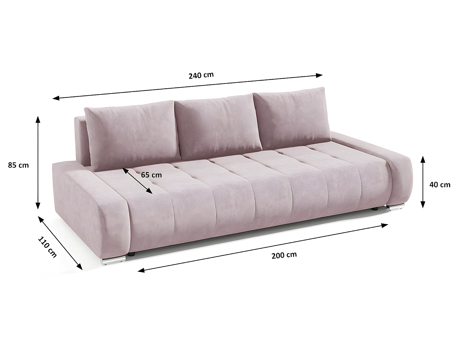 Canapé convertible 3 places avec coffre Jonas Parme