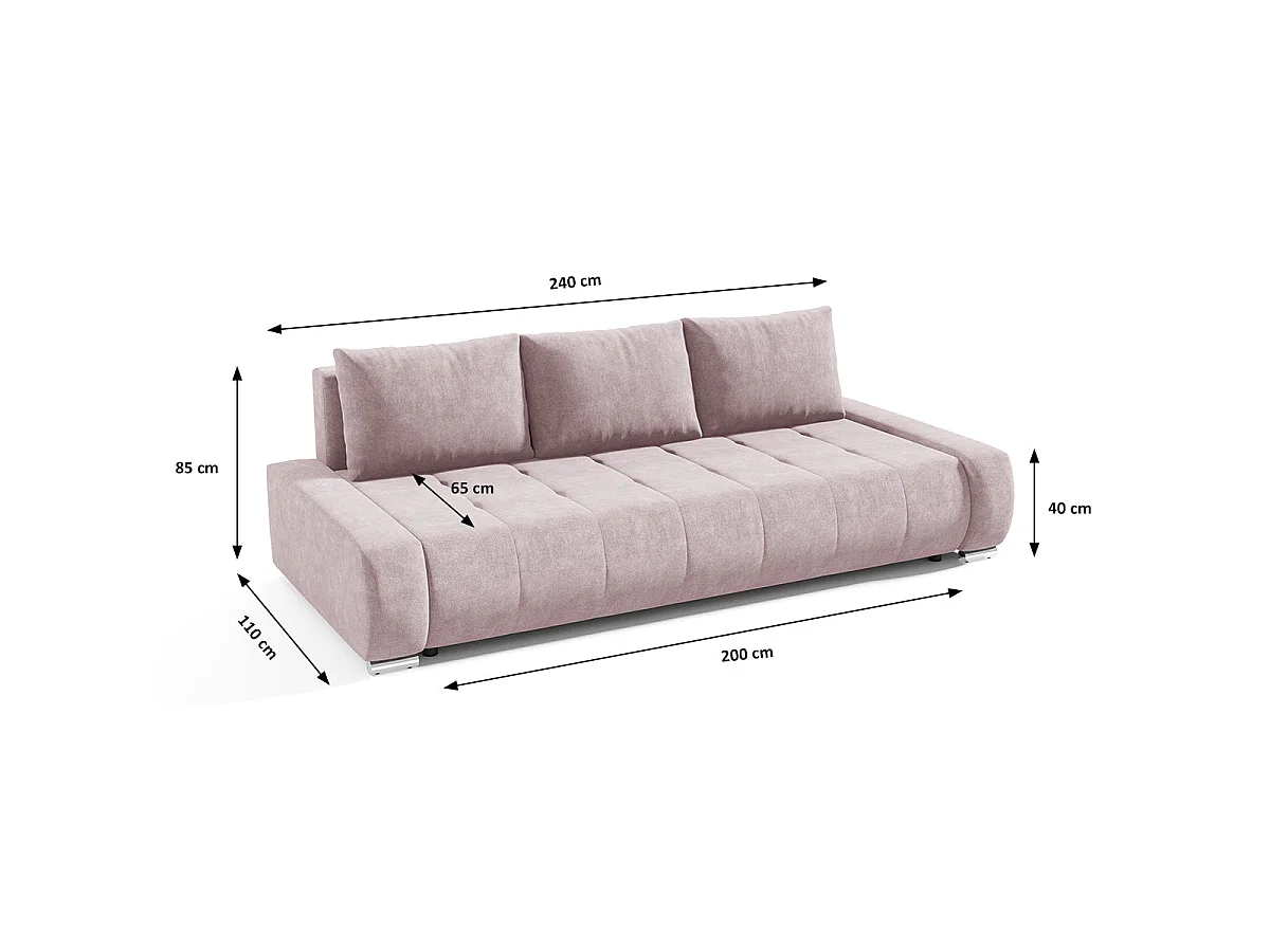 Canapé convertible 3 places avec coffre en tissu rose JONAS