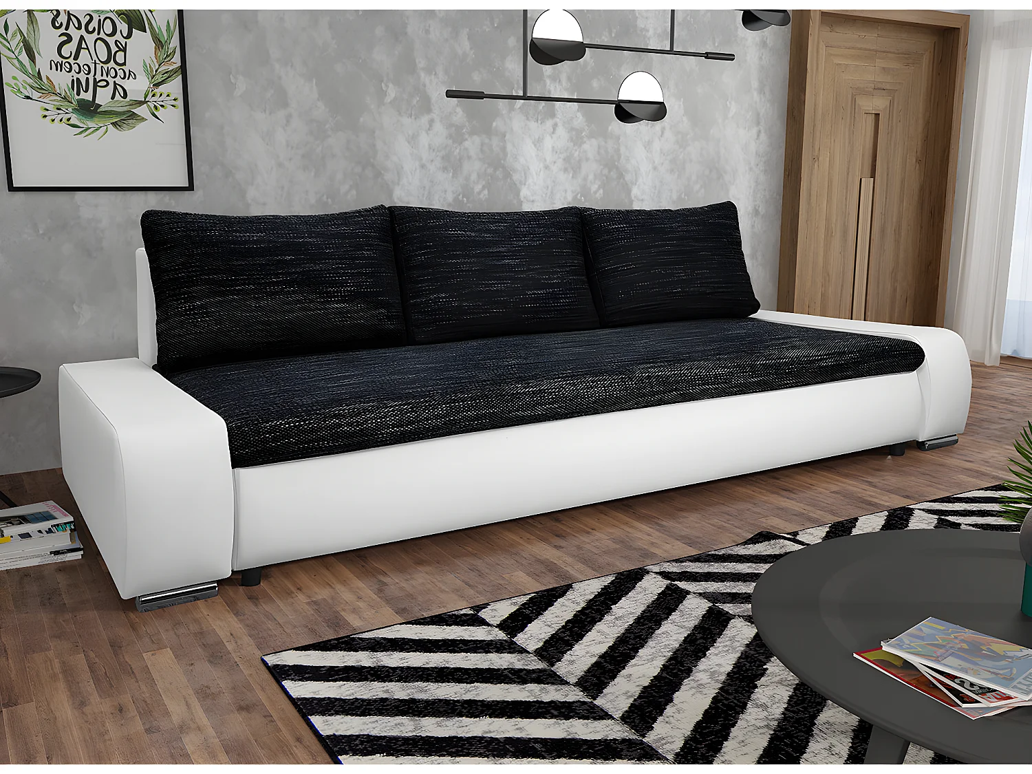 Canapé convertible 3 places avec coffre Joakim Noir et Blanc
