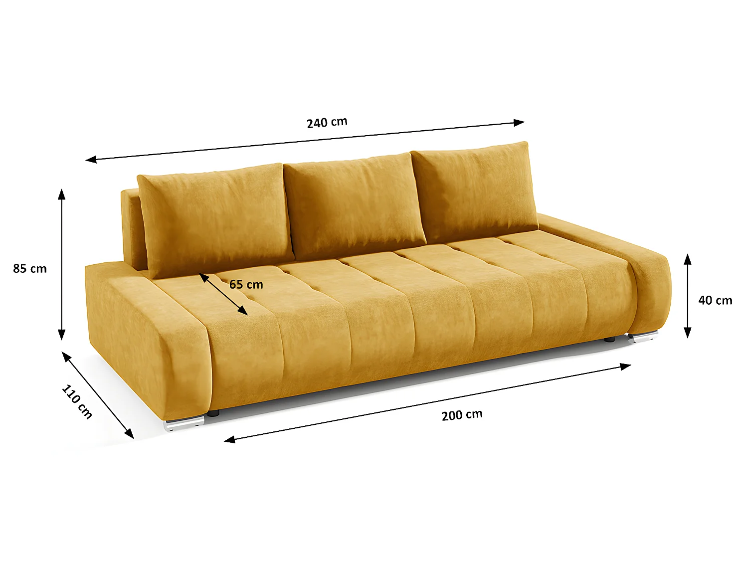 Canapé convertible 3 places avec coffre Jonas Jaune