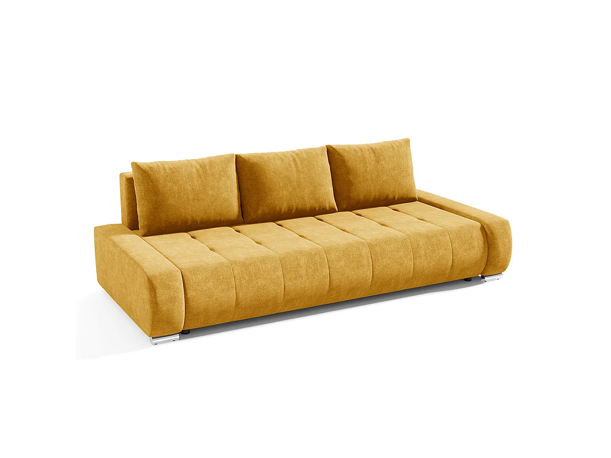 Canapé convertible 3 places avec coffre en tissu jaune JONAS