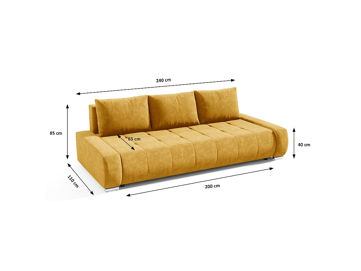 Canapé convertible 3 places avec coffre en tissu jaune JONAS