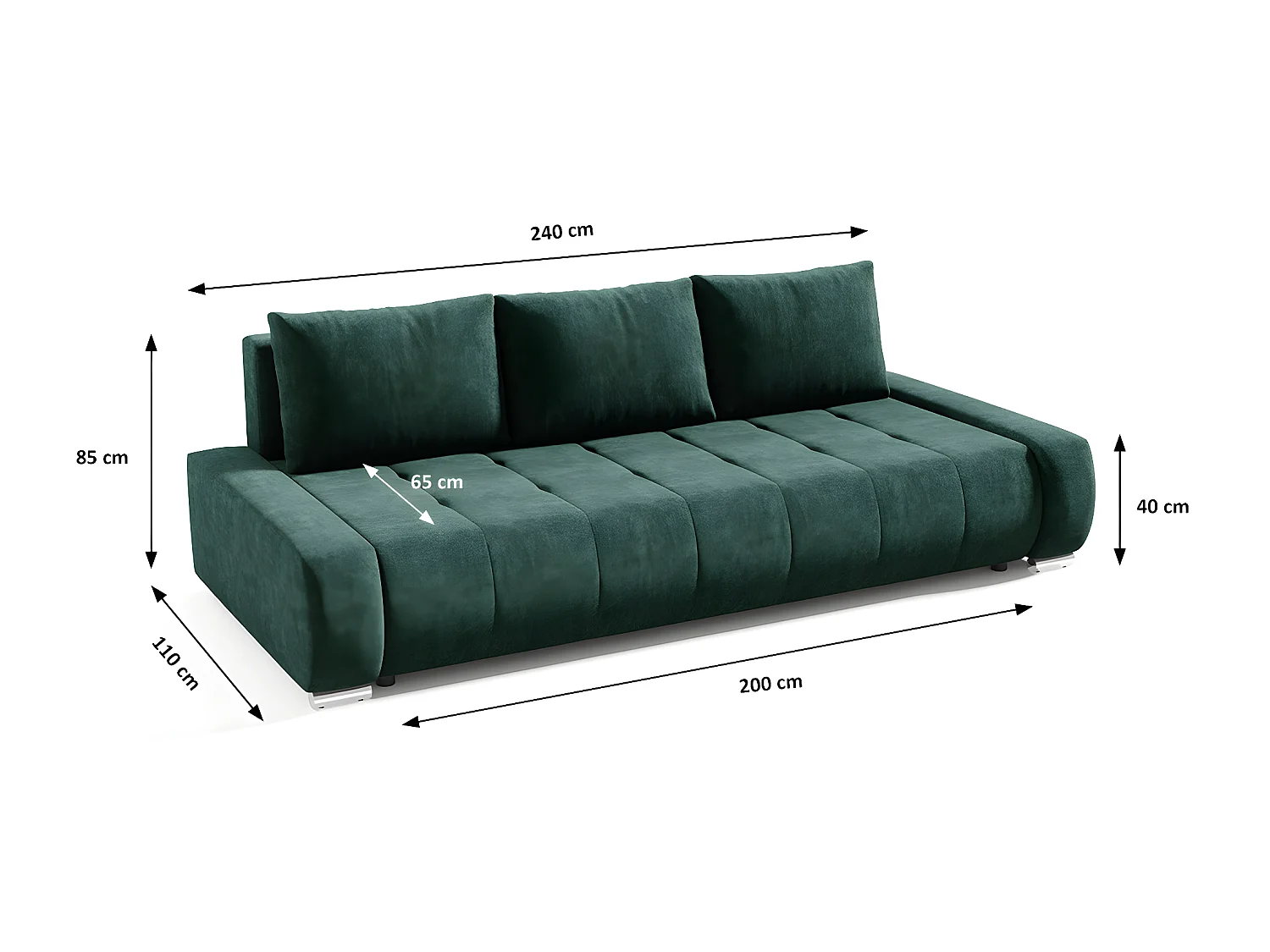 Canapé convertible 3 places avec coffre Jonas Vert foncé