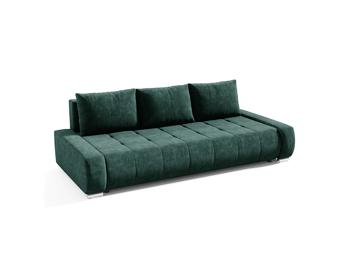 Canapé convertible 3 places avec coffre en tissu vert JONAS