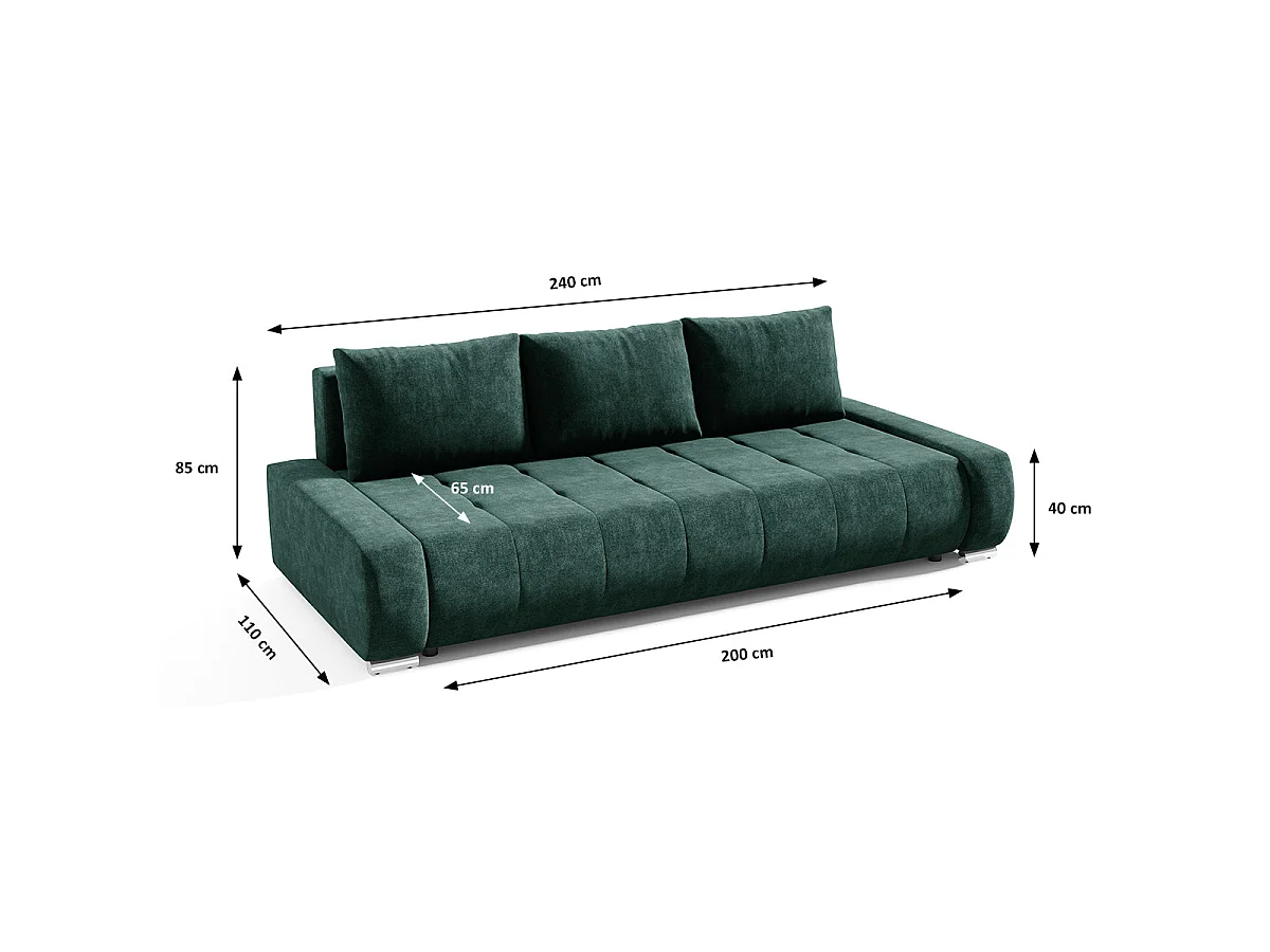 Canapé convertible 3 places avec coffre en tissu vert JONAS