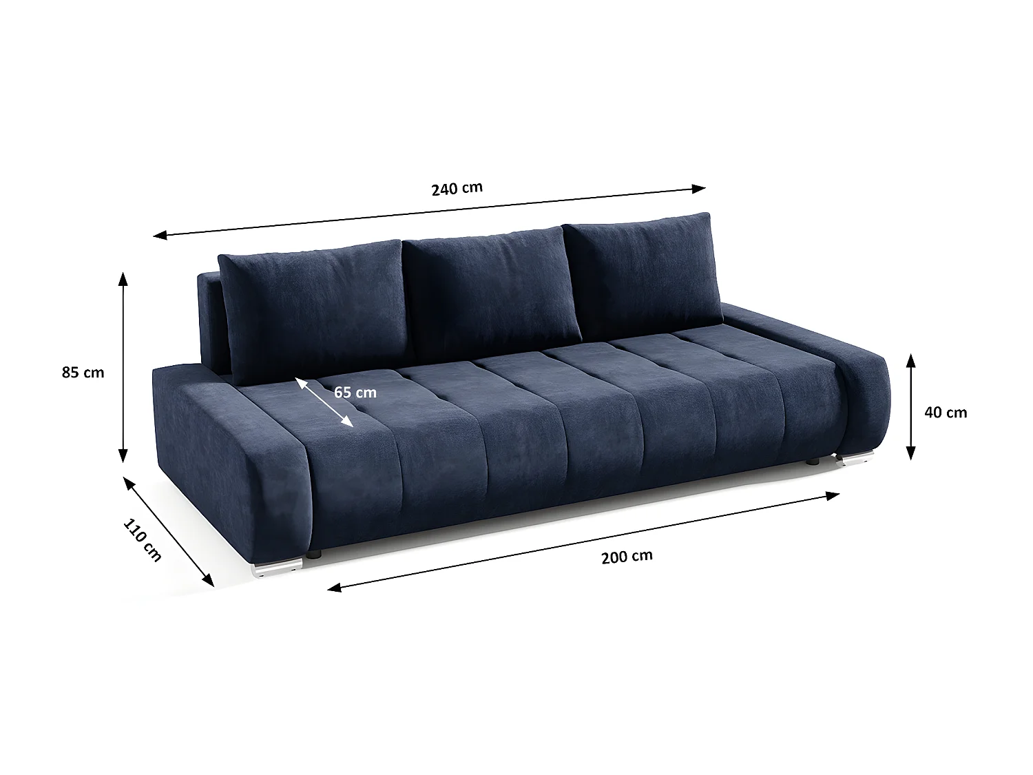 Canapé convertible 3 places avec coffre Jonas Bleu Marine