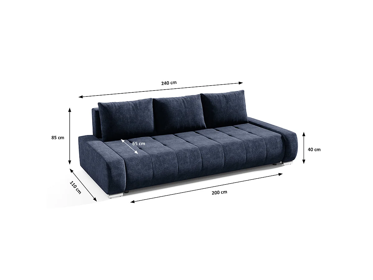 Canapé convertible 3 places avec coffre en tissu bleu nuit JONAS