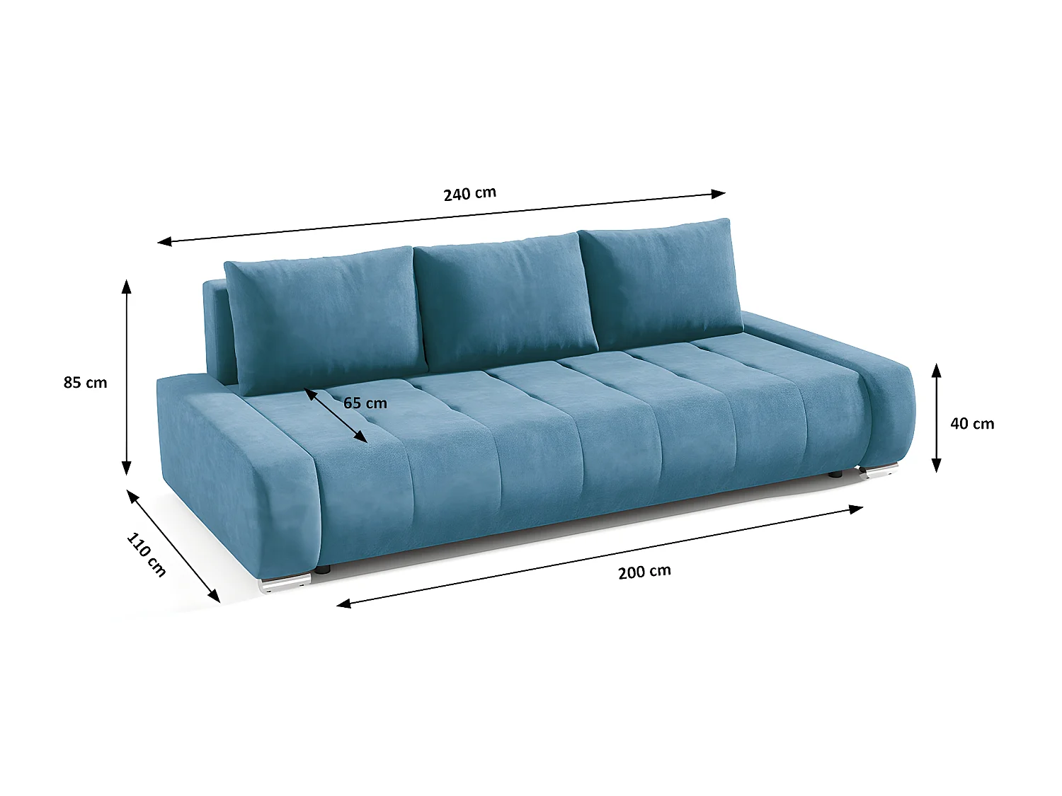 Canapé convertible 3 places avec coffre Jonas Bleu