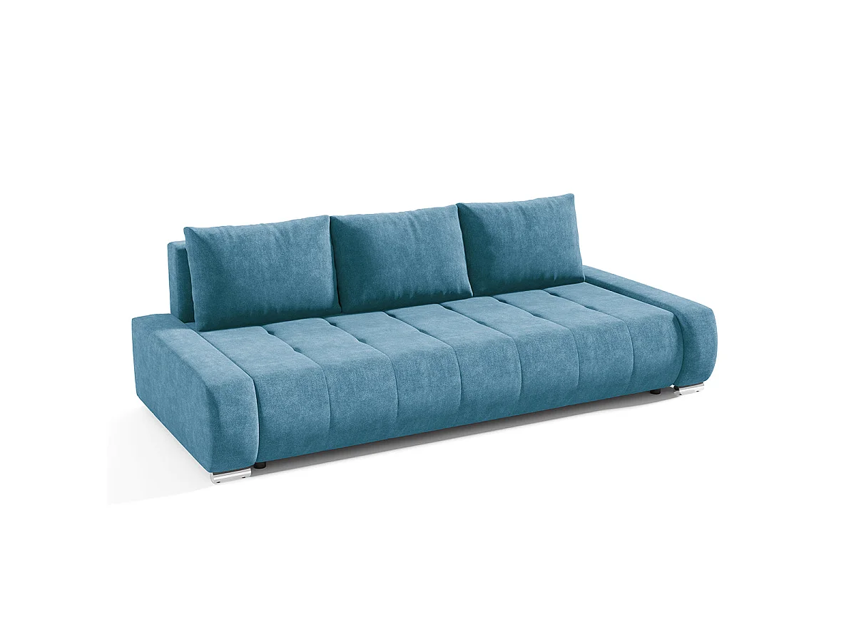 Canapé convertible 3 places avec coffre en tissu bleu JONAS