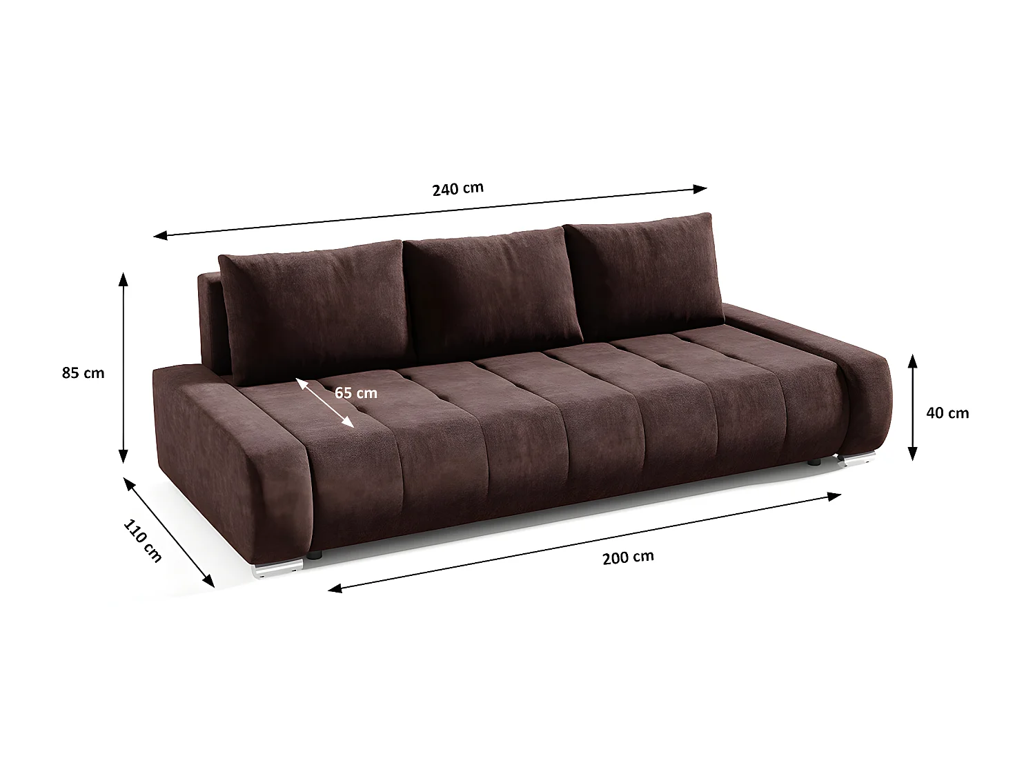 Canapé convertible 3 places avec coffre Jonas Marron