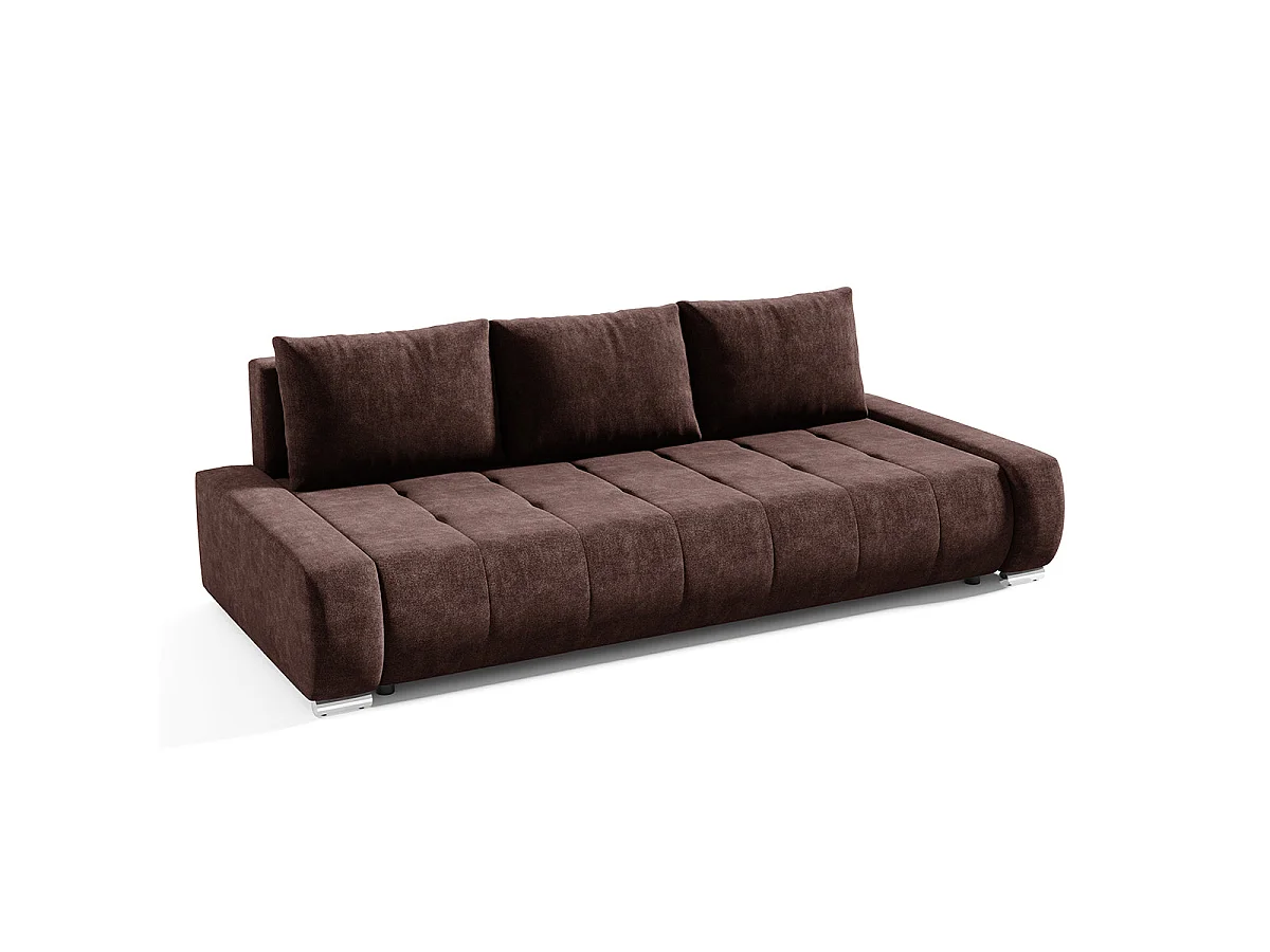 Canapé convertible 3 places avec coffre en tissu marron JONAS