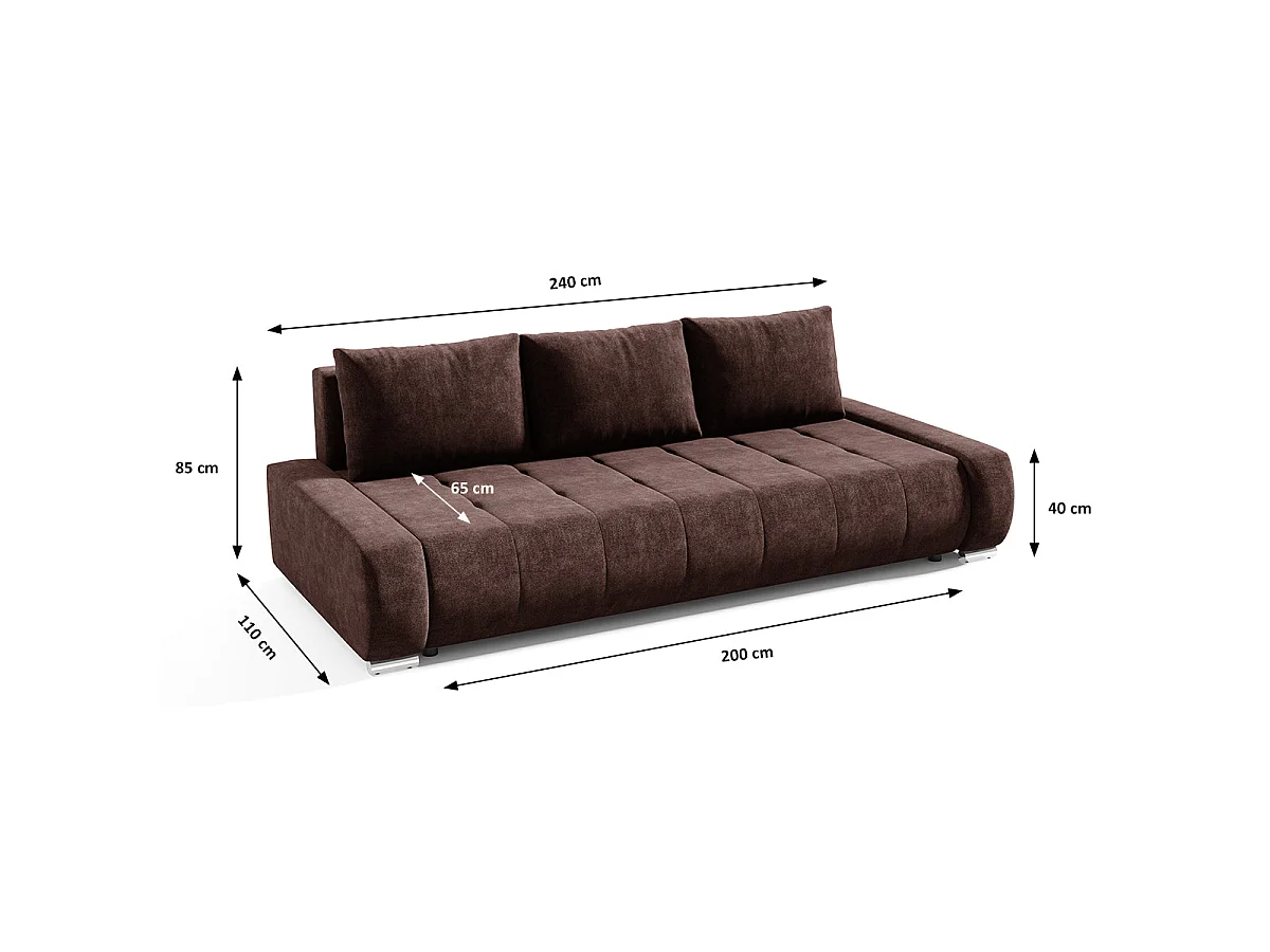 Canapé convertible 3 places avec coffre en tissu marron JONAS