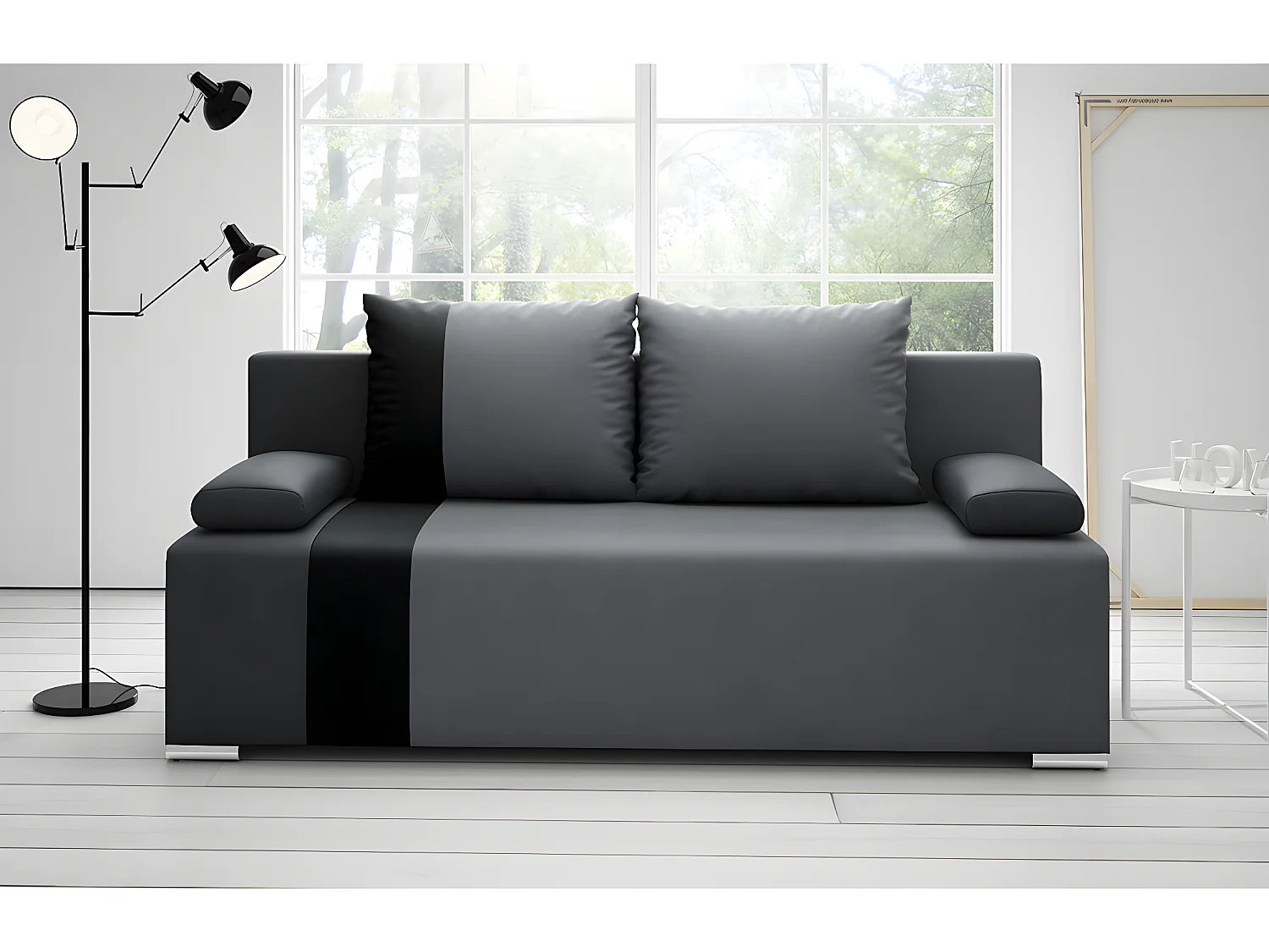 Canapé convertible 3 places avec coffre Loris velours Gris et Noir