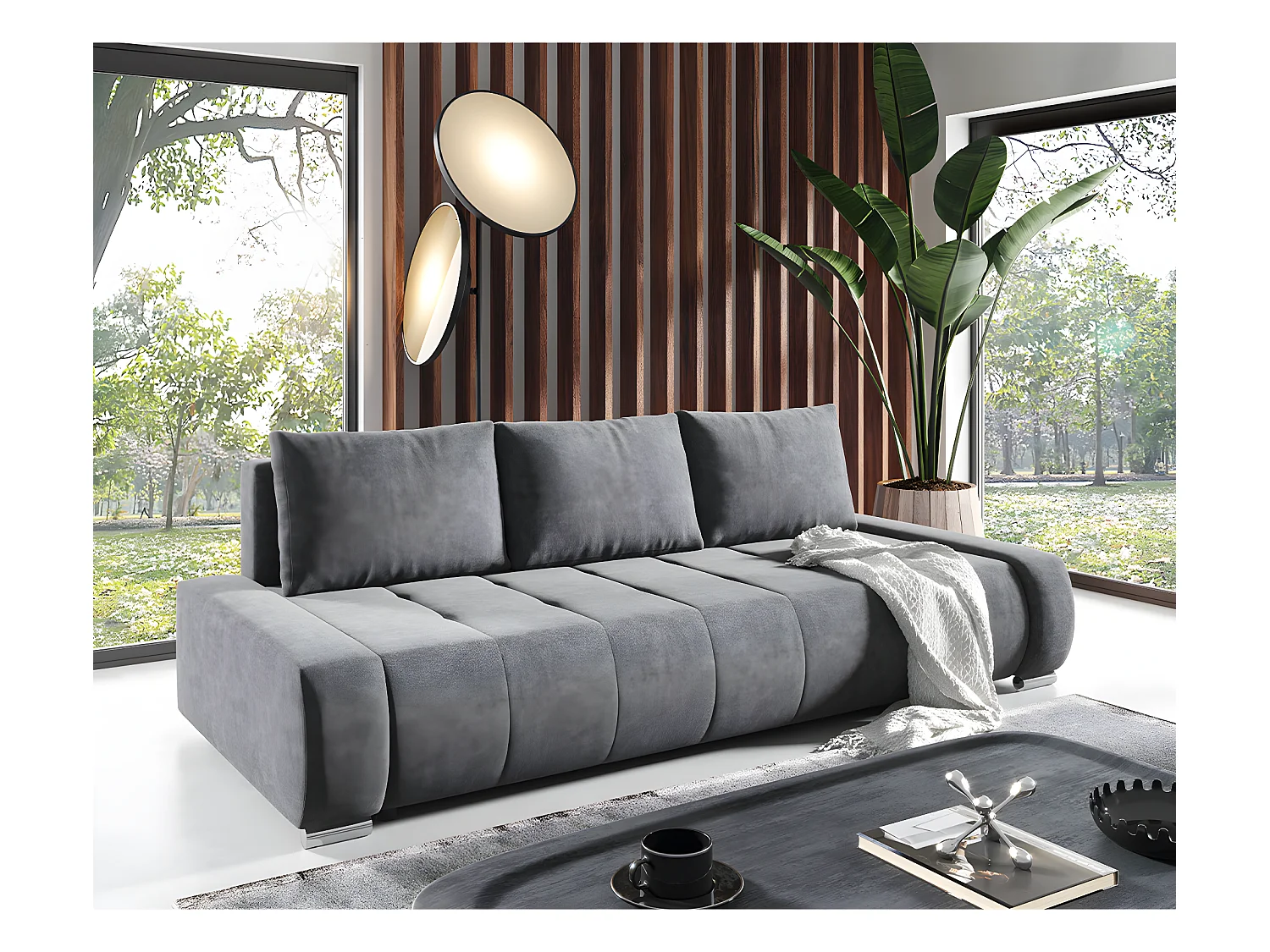 Canapé convertible 3 places avec coffre Jonas Gris foncé