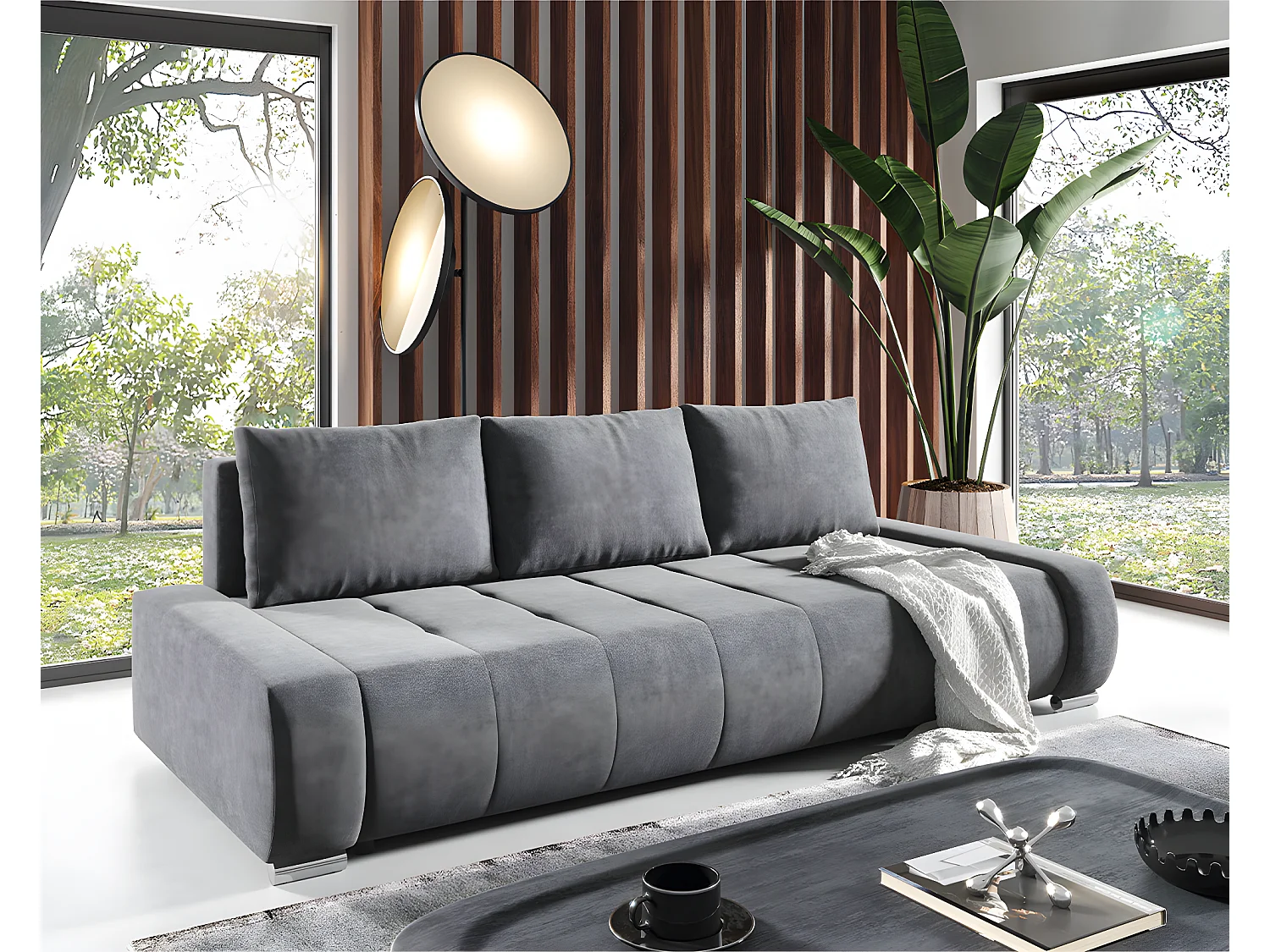 Canapé convertible 3 places avec coffre Jonas Gris foncé