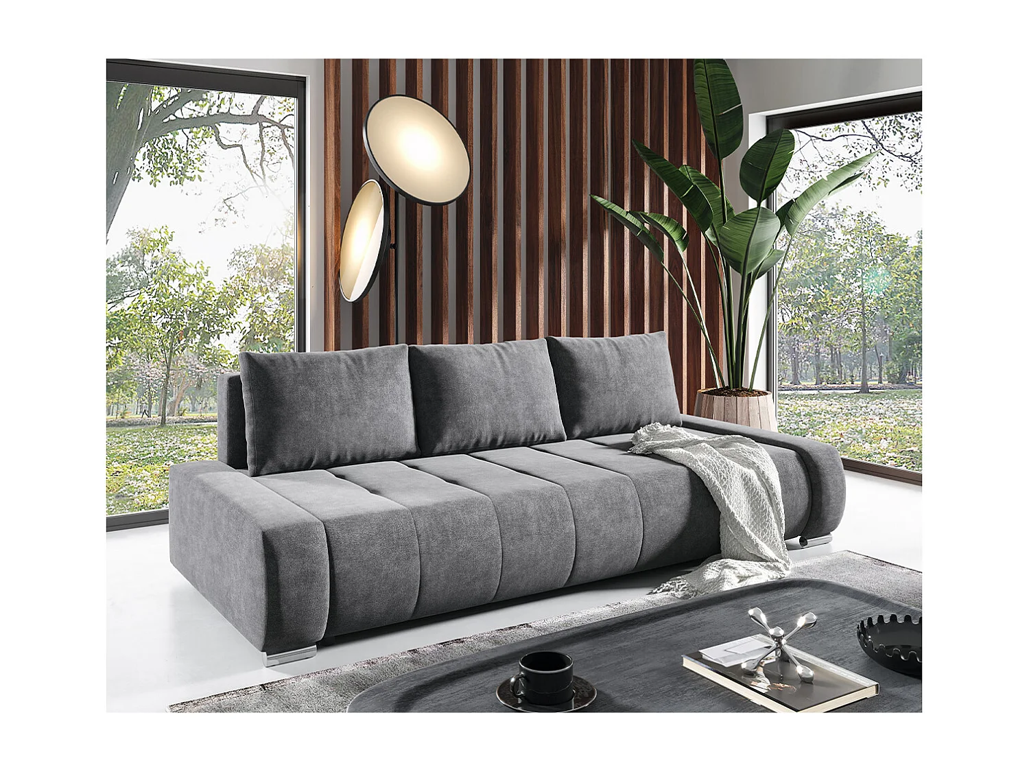 Canapé convertible 3 places avec coffre Jonas Gris foncé