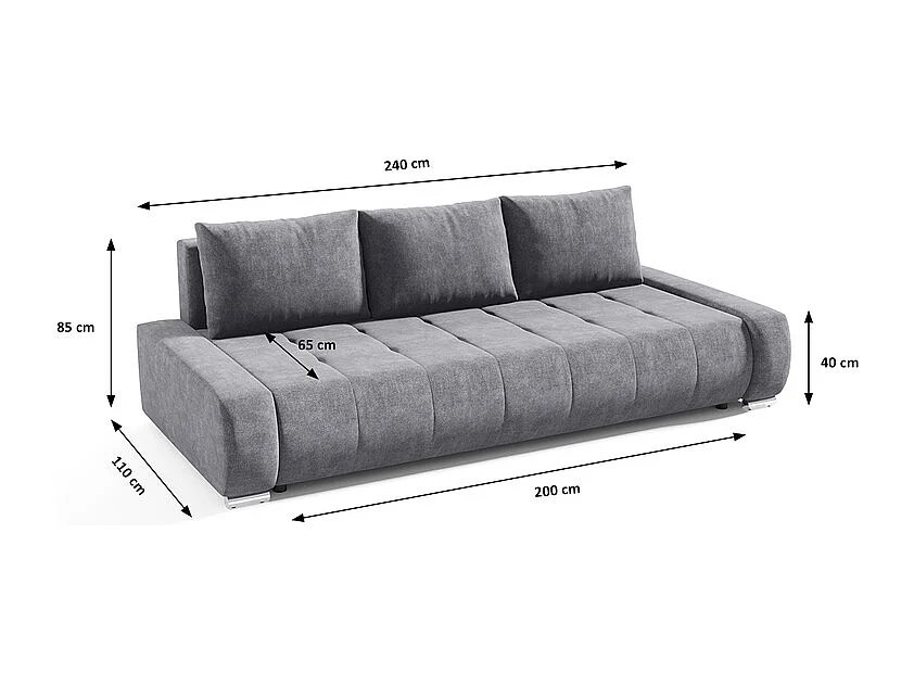 Canapé convertible 3 places avec coffre Jonas Gris foncé