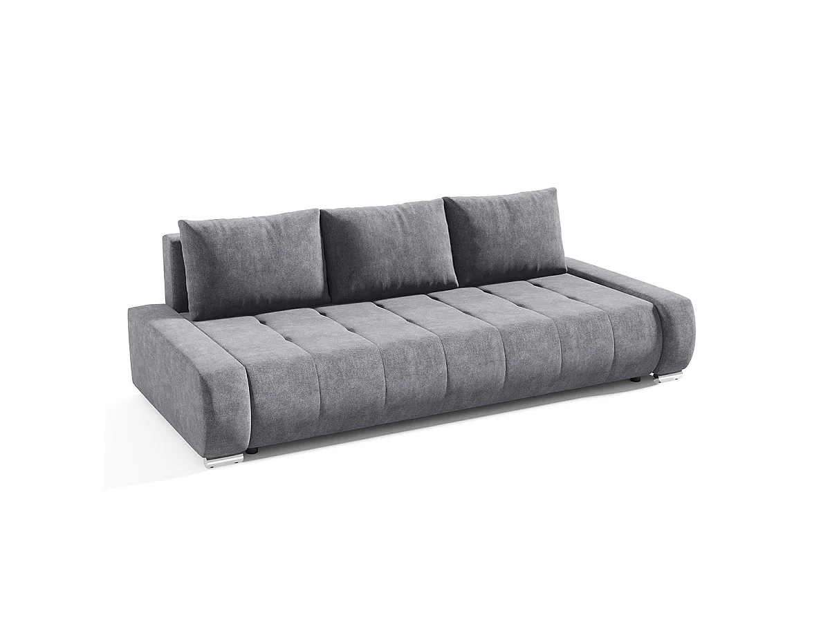 Canapé convertible 3 places avec coffre en tissu gris JONAS