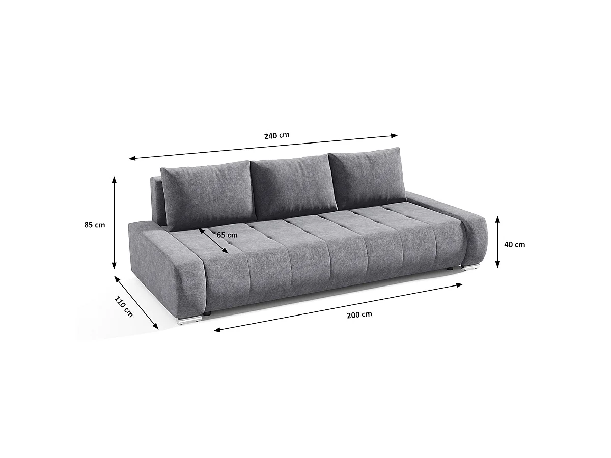 Canapé convertible 3 places avec coffre en tissu gris JONAS