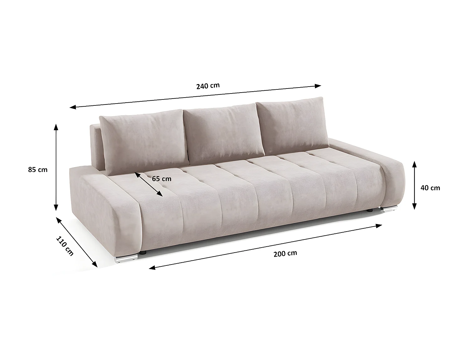 Canapé convertible 3 places avec coffre Jonas Crème