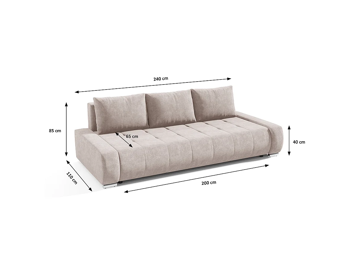 Canapé convertible 3 places avec coffre en tissu creme JONAS