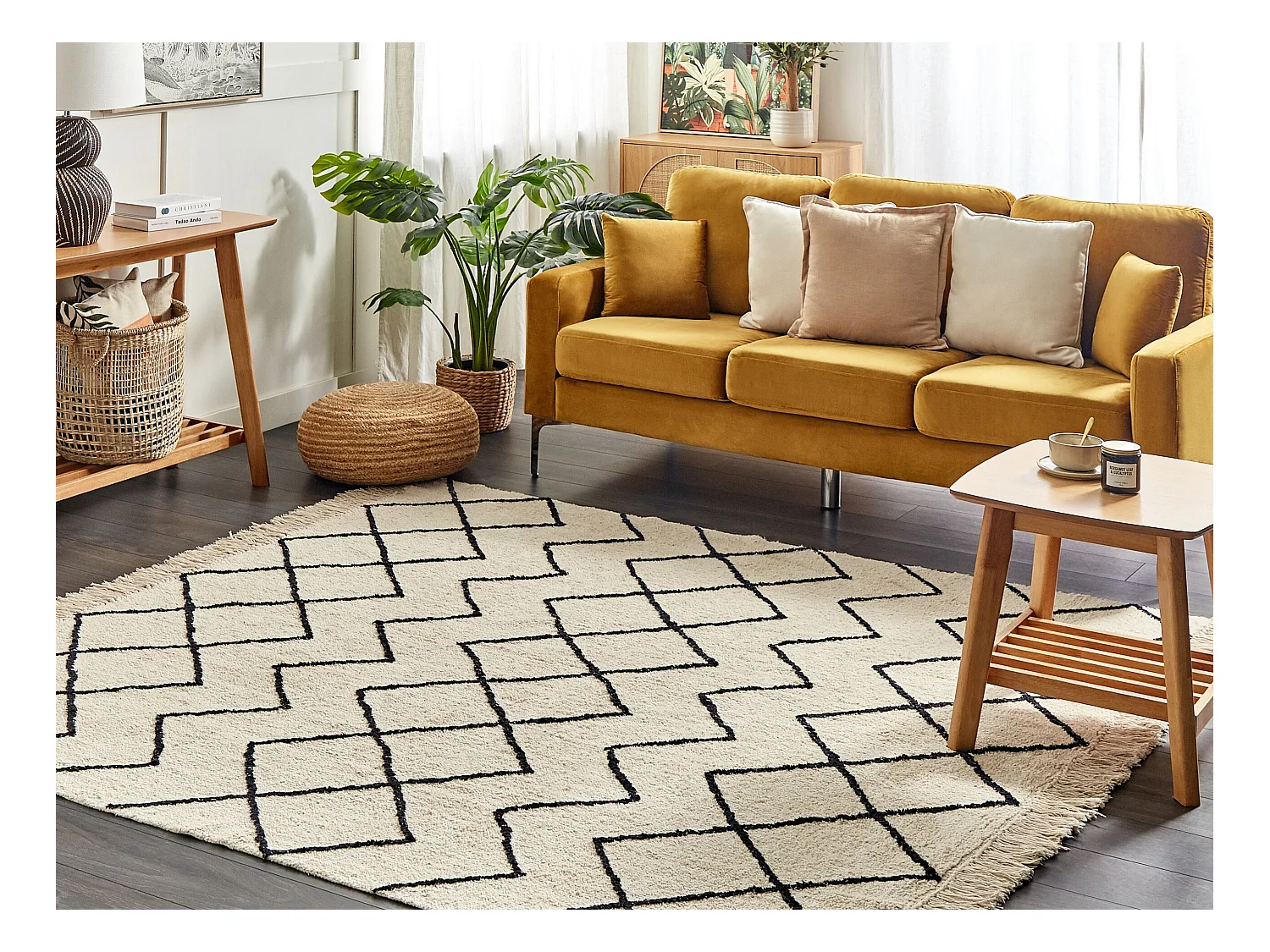 Tapis en coton 200 x 200 cm beige et noir ELDES