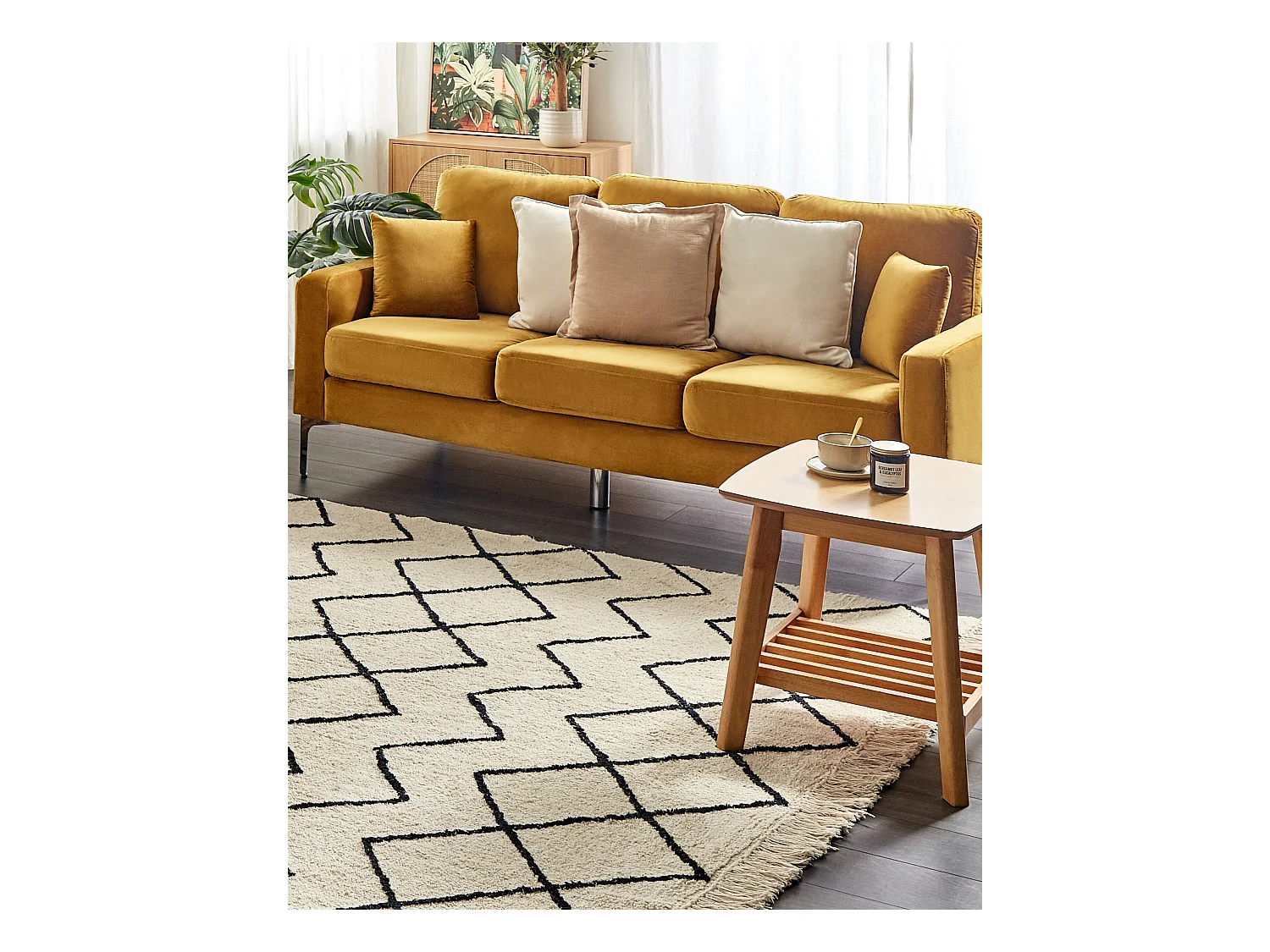 Tapis en coton 200 x 200 cm beige et noir ELDES