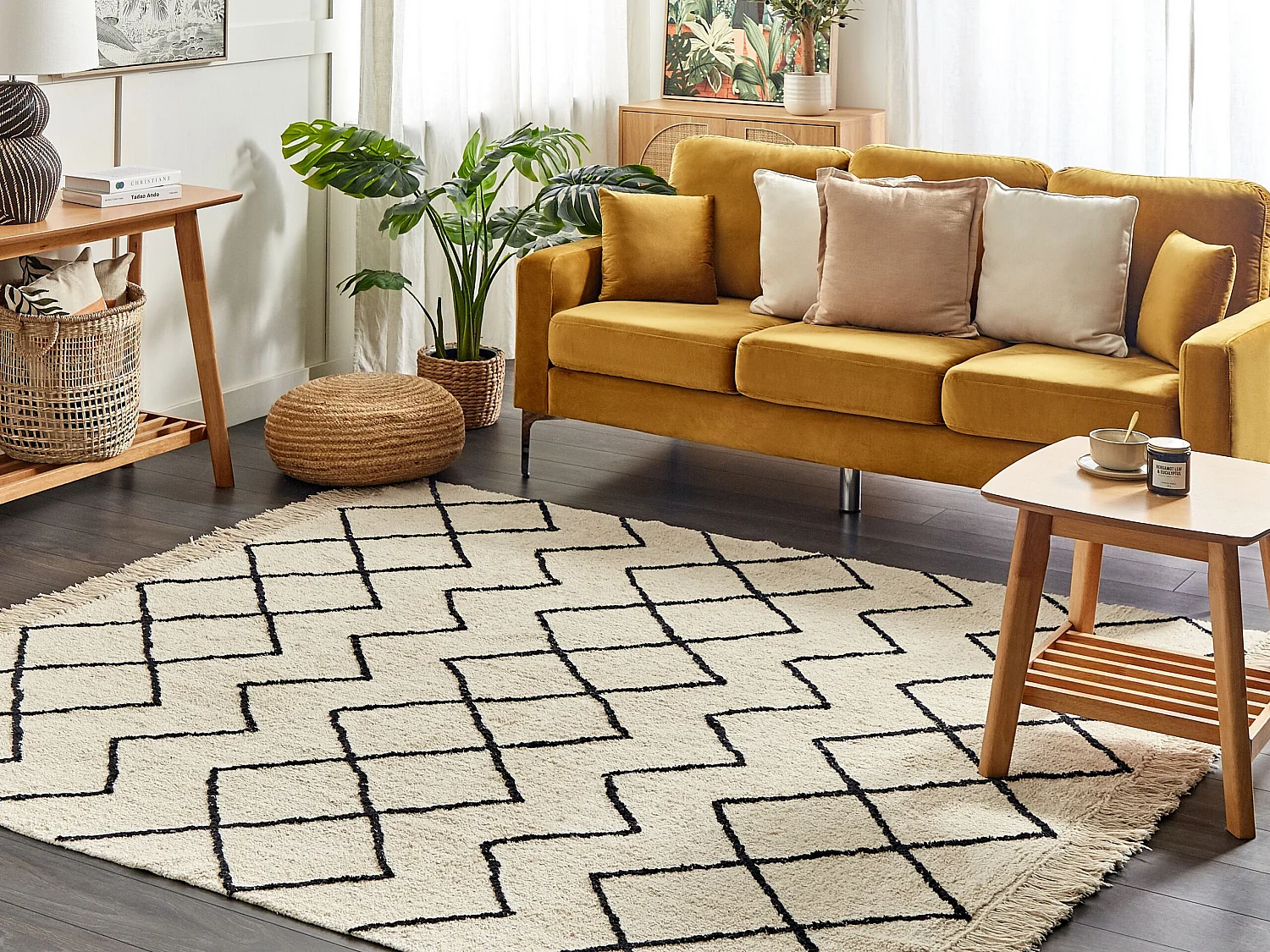 Tapis en coton 200 x 200 cm beige et noir ELDES