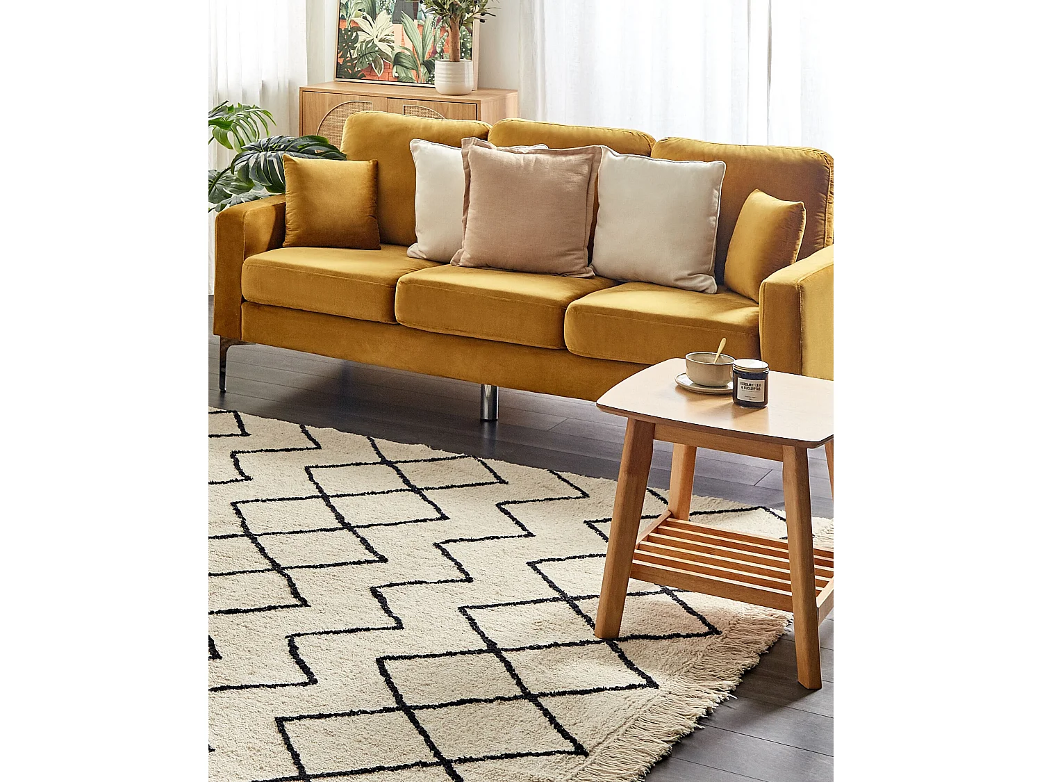 Tapis en coton 200 x 200 cm beige et noir ELDES