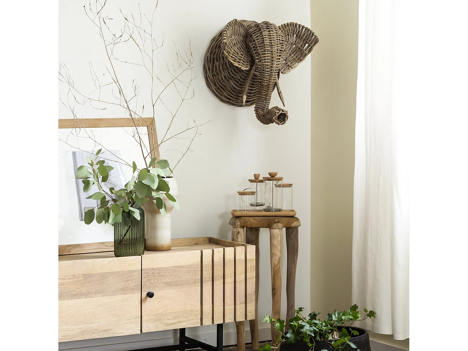 Decoración mural elefante en ratán Rattan - Accesorio de decoración artesanal para todos los estilos de hogar