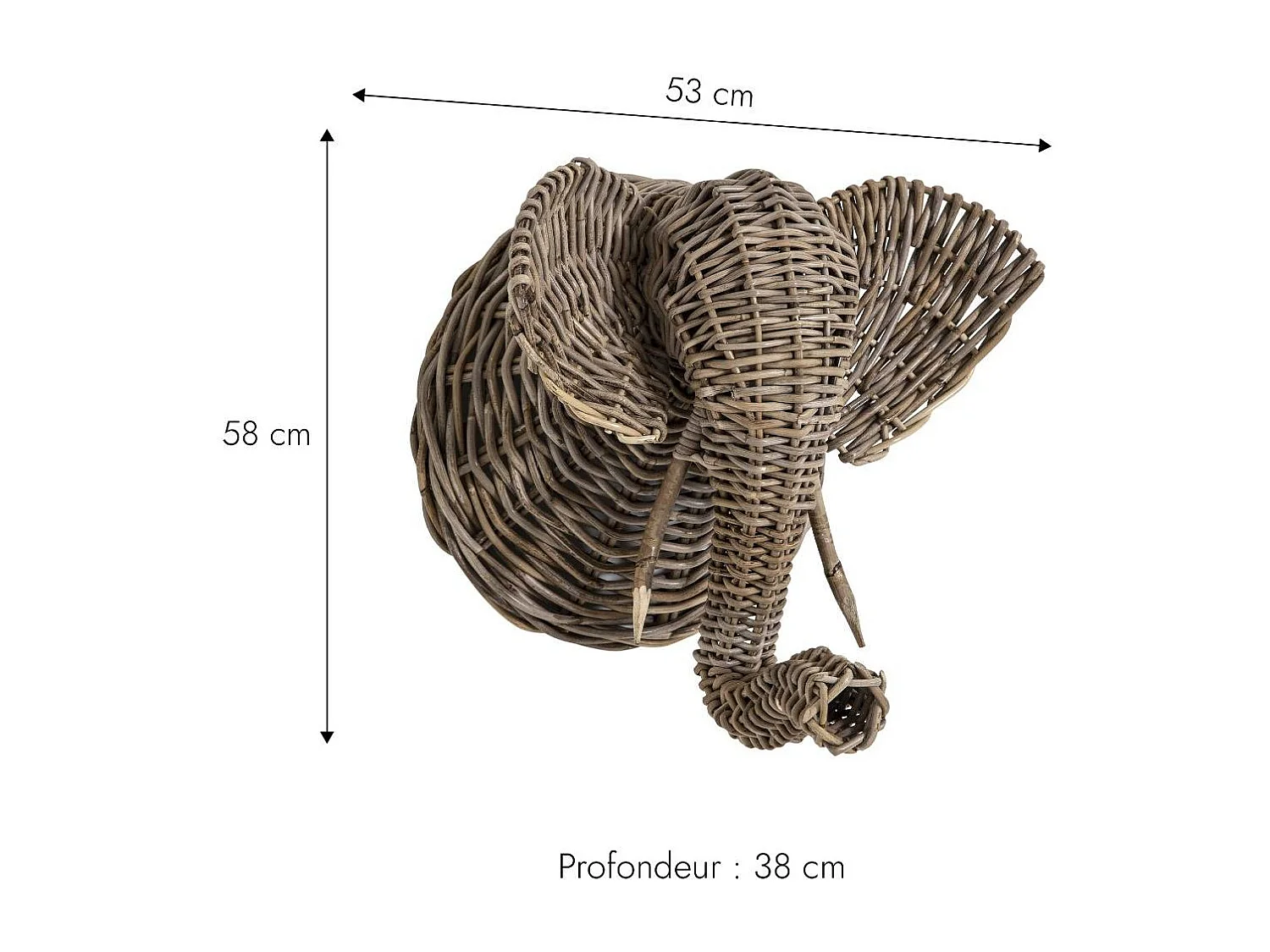 Decoración mural elefante en ratán Rattan - Accesorio de decoración artesanal para todos los estilos de hogar