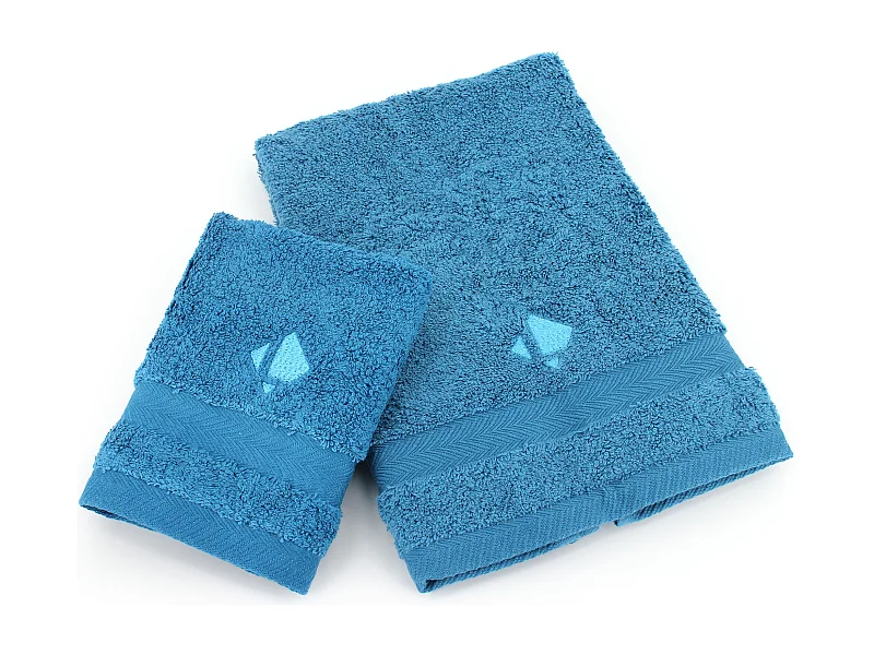 Lot ROYAL CRESENT Serviette 33x33cm et 40x60cm brodée Linnea Bleu Céleste