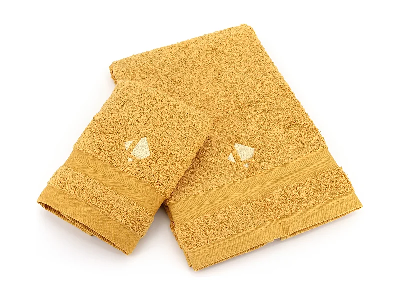 Lot ROYAL CRESENT Serviette 33x33cm et 40x60cm brodée Linnea Jaune Quartz