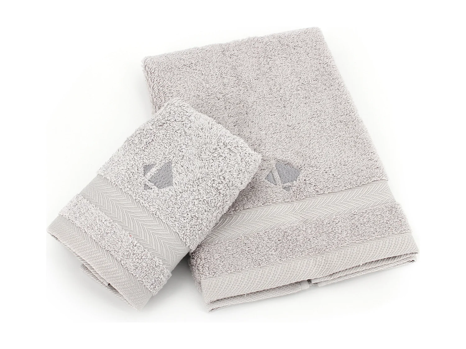 Lot ROYAL CRESENT Serviette 33x33cm et 40x60cm brodée Linnea Gris Platine