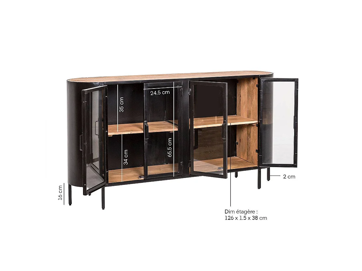 Buffet vitrina de metal Achille con 4 puertas de vidrio para un almacenamiento óptimo