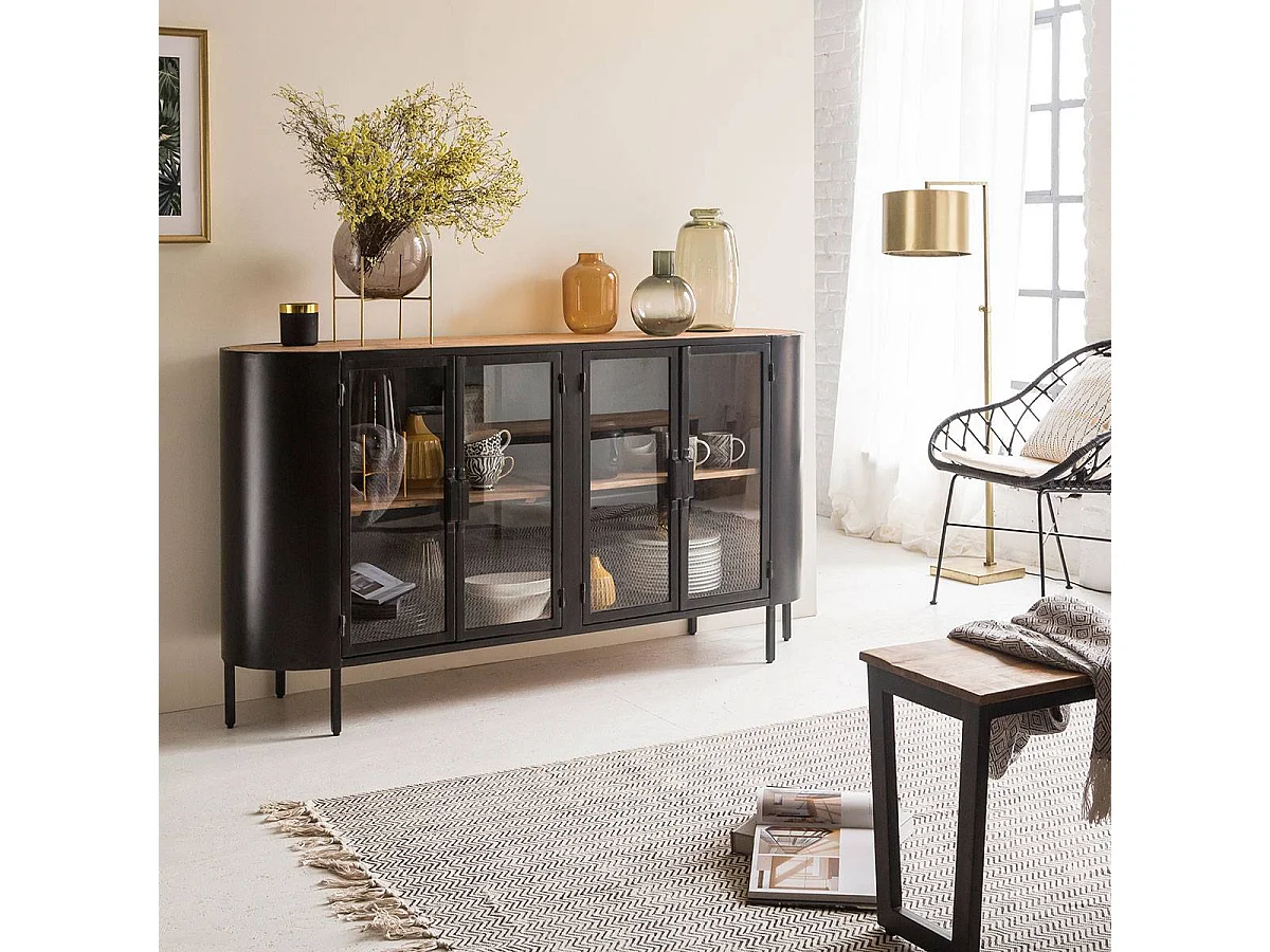 Buffet vitrina de metal Achille con 4 puertas de vidrio para un almacenamiento óptimo