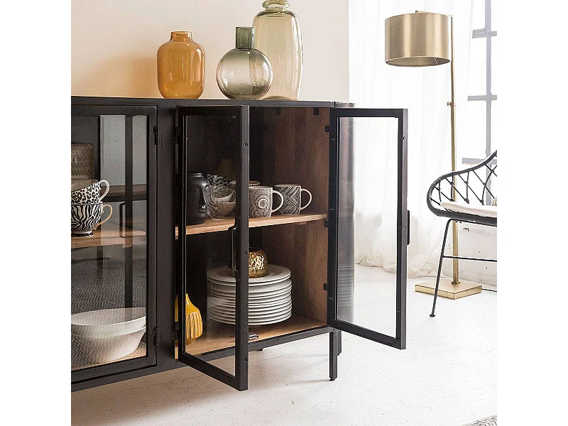 Buffet vitrina de metal Achille con 4 puertas de vidrio para un almacenamiento óptimo