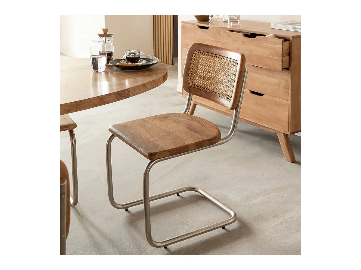 Chaise cantilever en bois d'acacia et cannage Prune (lot de 2)