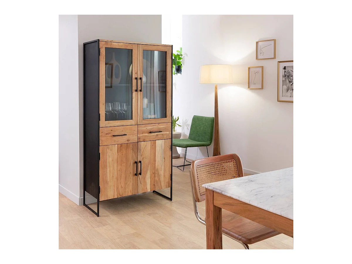 Chaise cantilever en bois d'acacia et cannage Prune (lot de 2)