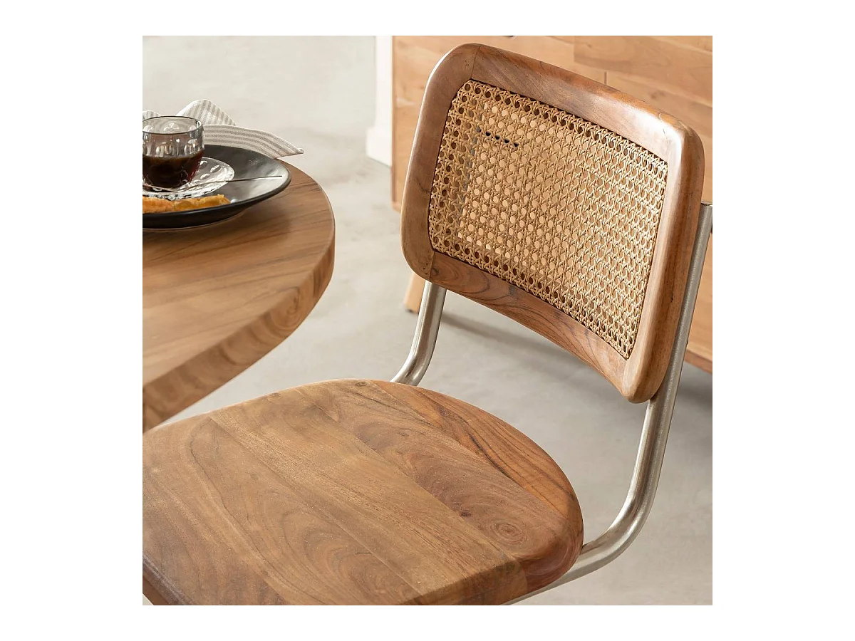 Chaise cantilever en bois d'acacia et cannage Prune (lot de 2)