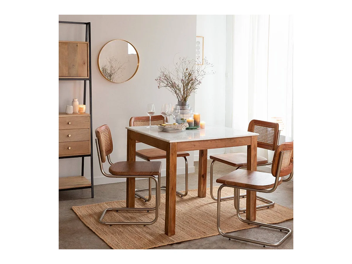 Chaise cantilever en bois d'acacia et cannage Prune (lot de 2)