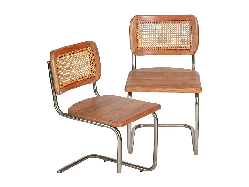 Juego de 2 sillas cantilever de madera de acacia y caña de color ciruela para un interior elegante