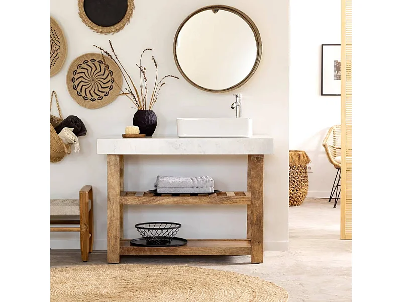 Meuble sous vasque en marbre et bois Louca