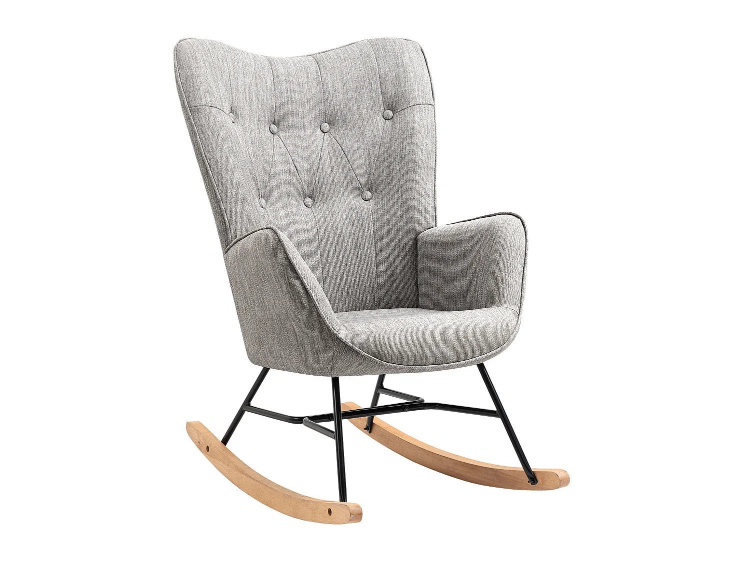 Fauteuil à bascule - Style Scandinave - Tissu gris clair - Pieds en véritable bois de hêtre