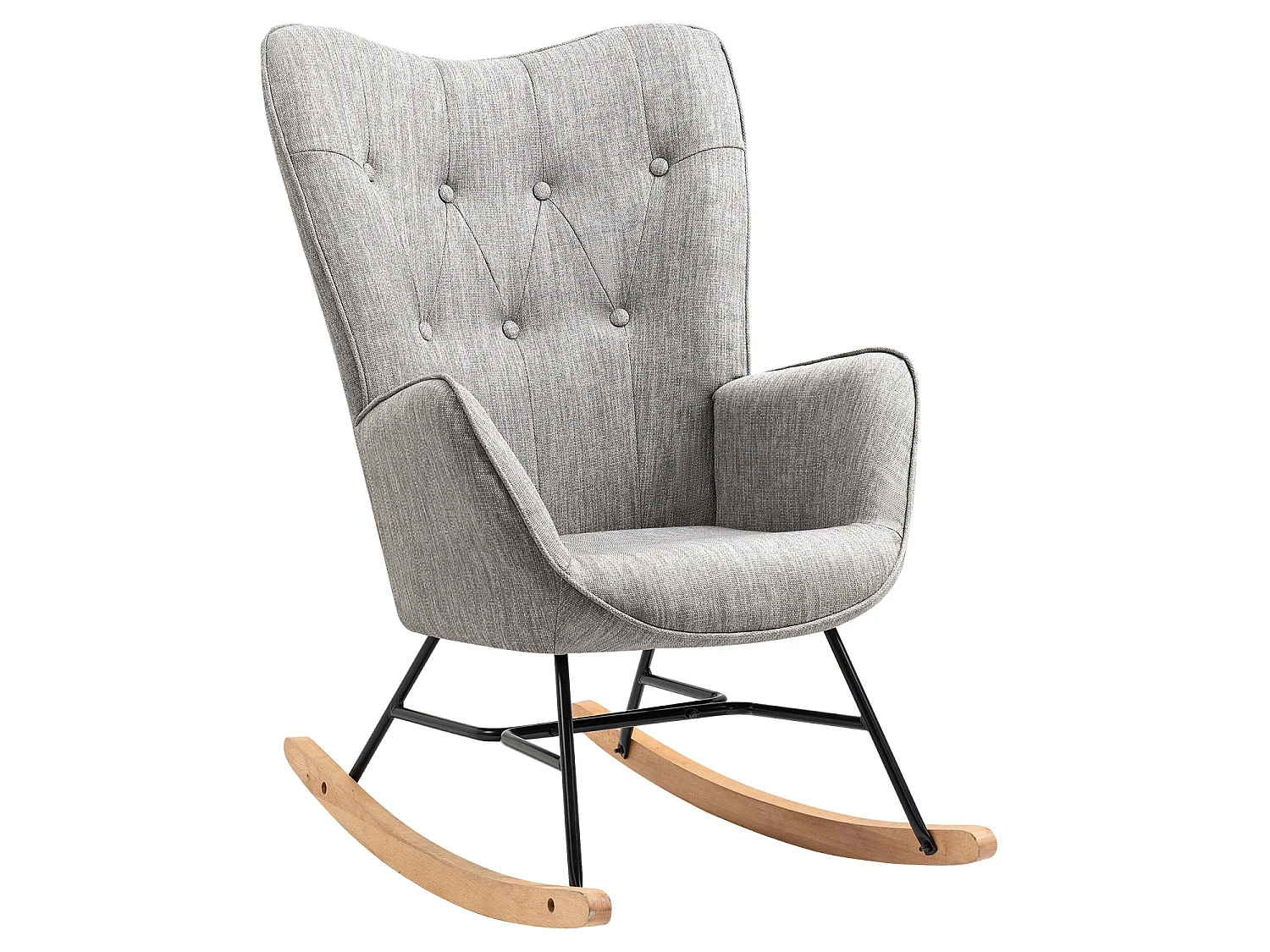 Fauteuil à bascule - Style Scandinave - Tissu gris clair - Pieds en véritable bois de hêtre