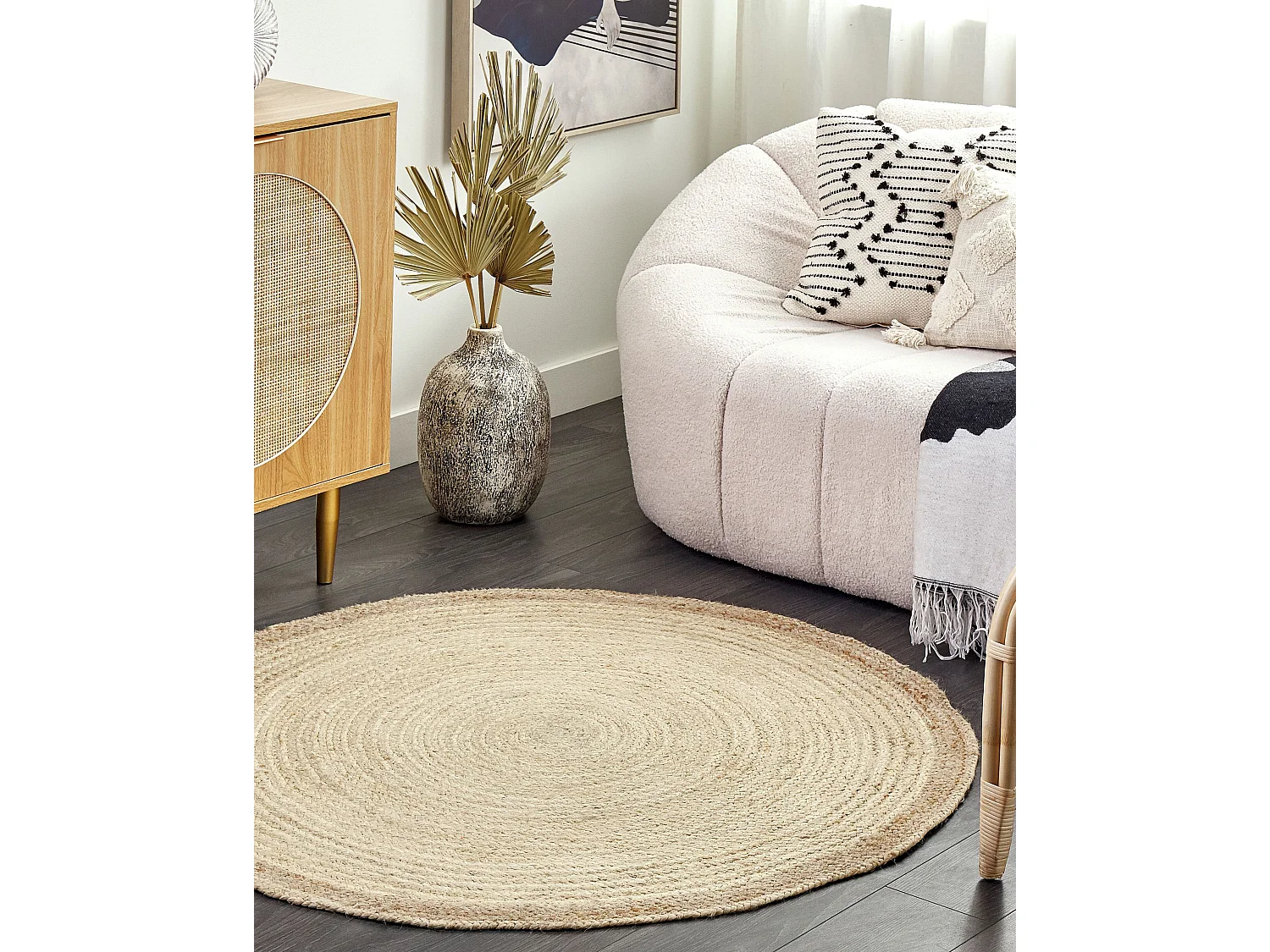 Vloerkleed MENEMEN ø 120 cm Jute Lichtbeige