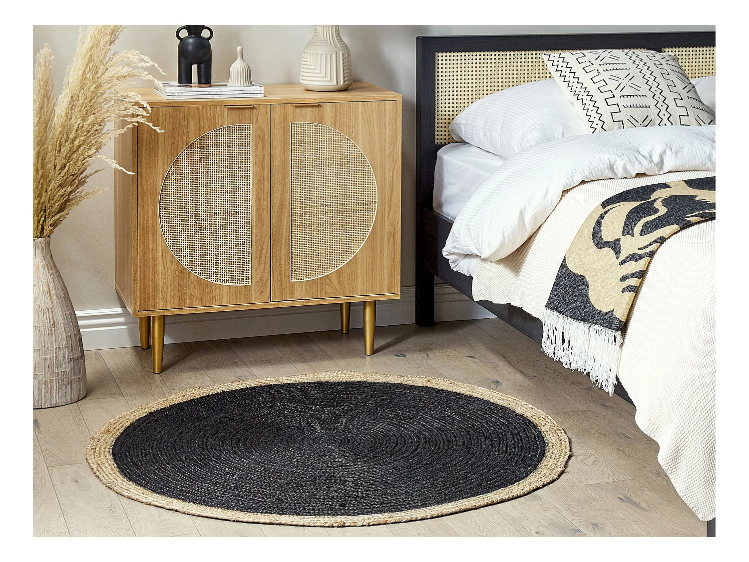 Vloerkleed MENEMEN ø 120 cm Jute Zwart