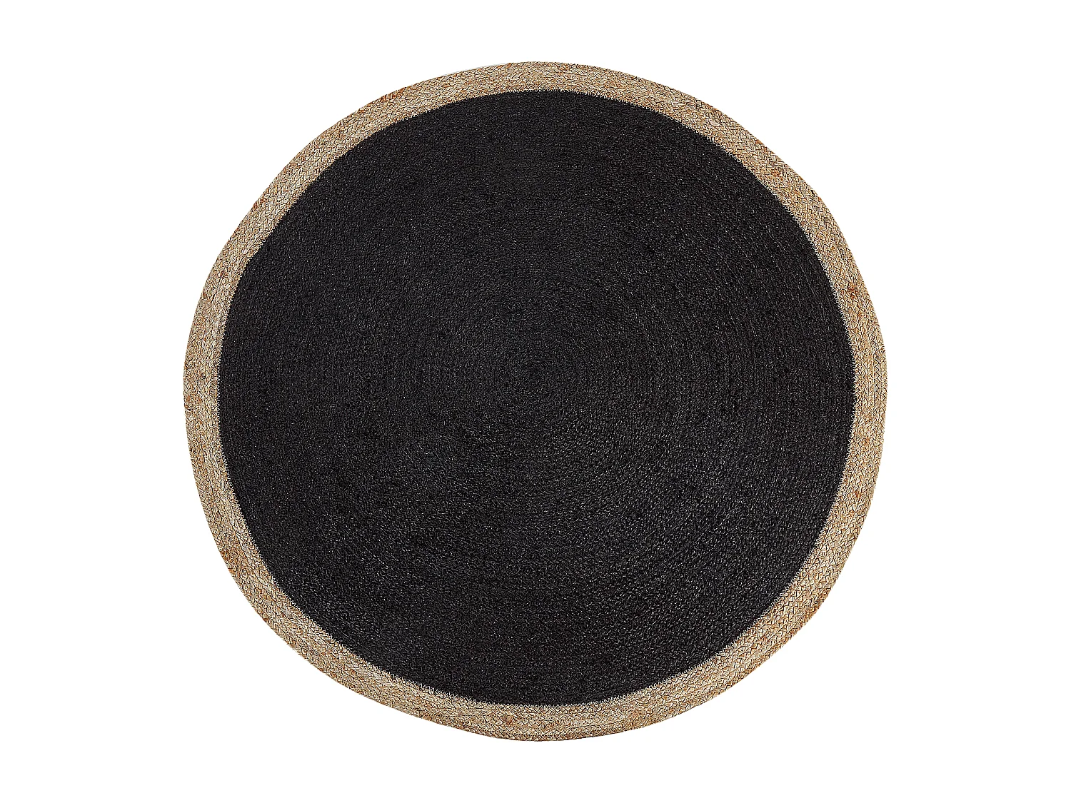 Teppich Jute schwarz rund ⌀ 120 cm hangewebt natürlich Boho Menemen