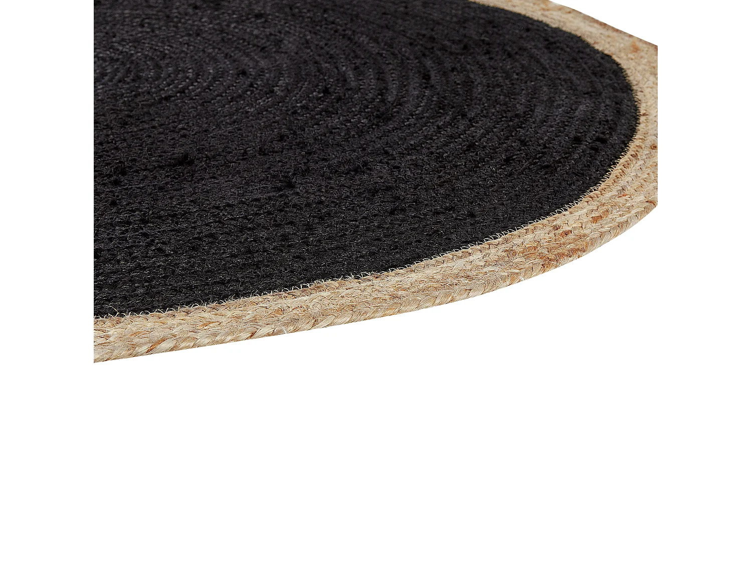 Teppich Jute schwarz rund ⌀ 120 cm hangewebt natürlich Boho Menemen