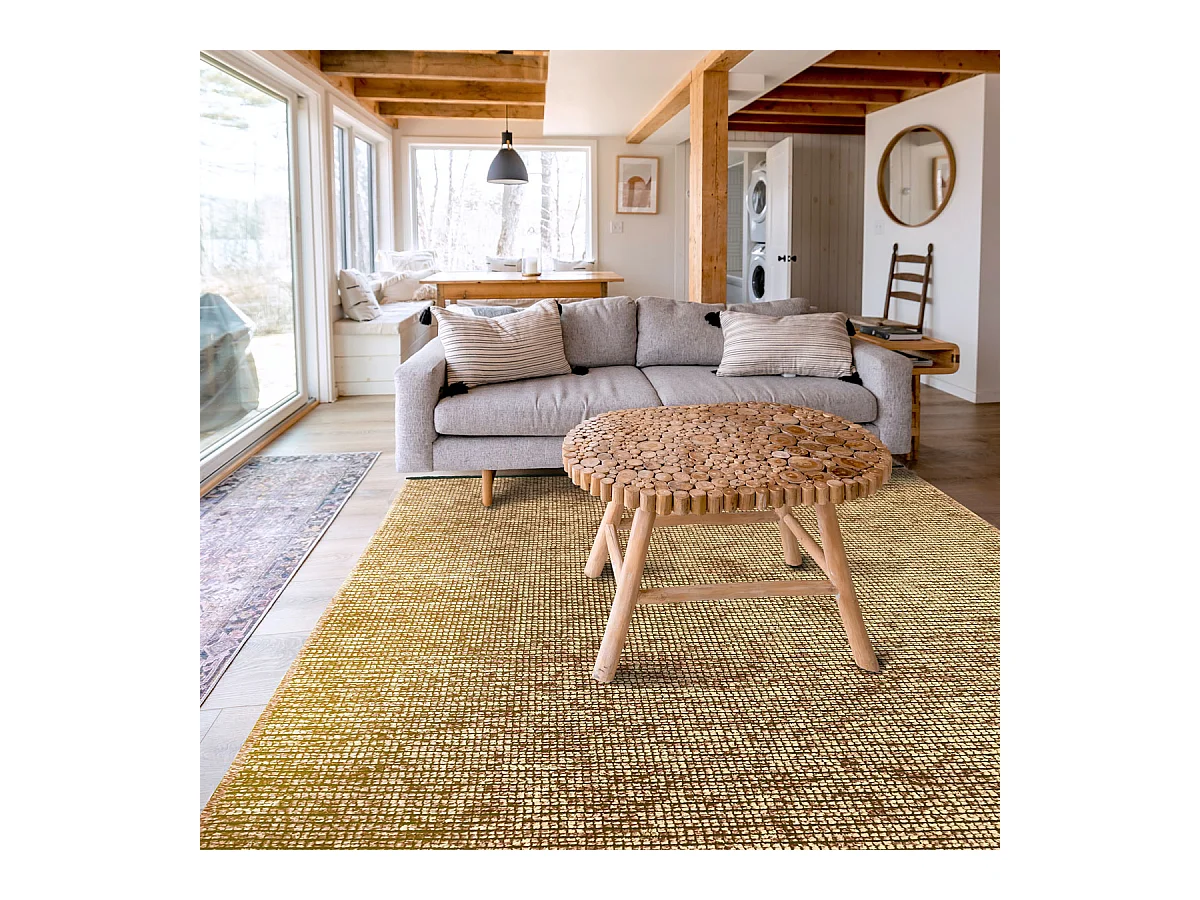 MILANO - Tapis tissé plat coton noir et reflet lumière beige 200x290
